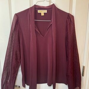 Michael Kors Deep Burgundy Blouse with Sheer Sleeves